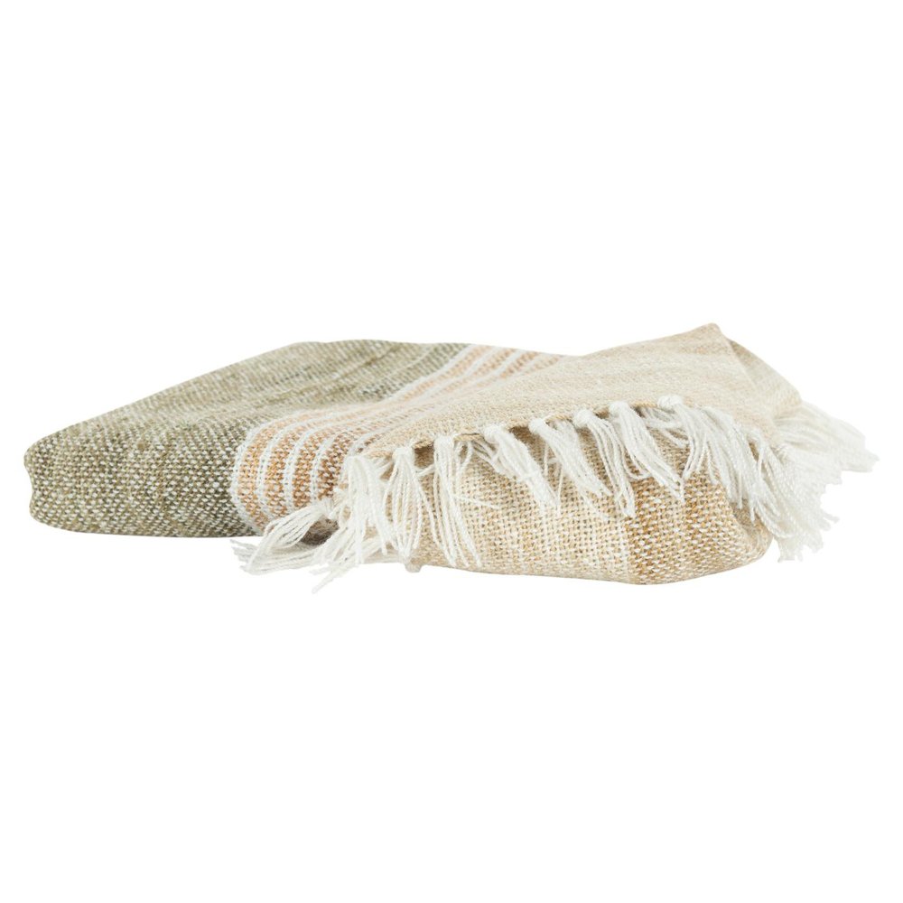 50" X 60" Beige Brown And Ivory Recycled Poly PET Striped Throw Blanket with Tassels