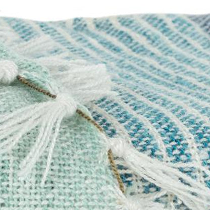 50" X 60" Aqua Blue Teal And Ivory Recycled PET Woven Stripe Throw Blanket with Tassels