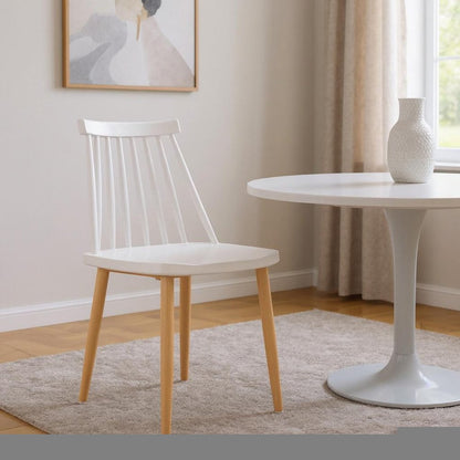 White And Natural Metal and Plastic Windsor Back Dining Side Chair