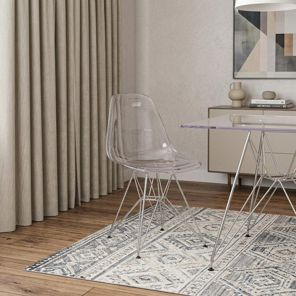 Clear and Silver Steel Dining Side Chair
