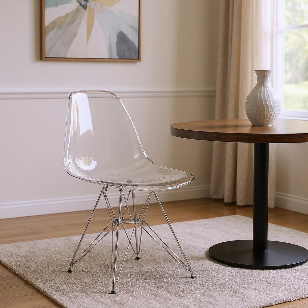 Clear and Silver Steel Dining Side Chair