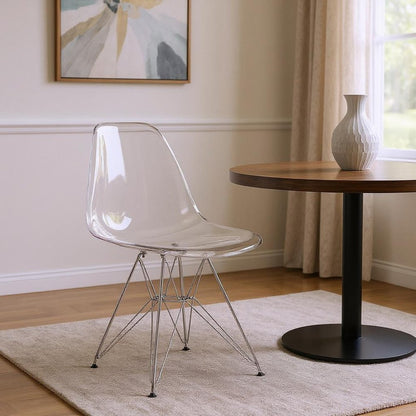 Clear and Silver Steel Dining Side Chair