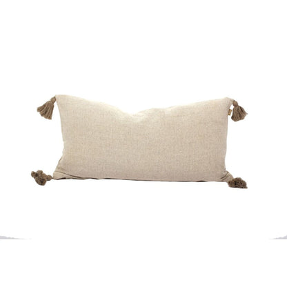 Set of Two 12" X 24" Taupe Herringbone Cotton Throw Pillow With Tassels