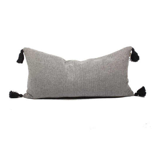 Set Of Two 16" x 35" Dark Slate Gray 100% Cotton Herringbone Pillows With Tassels