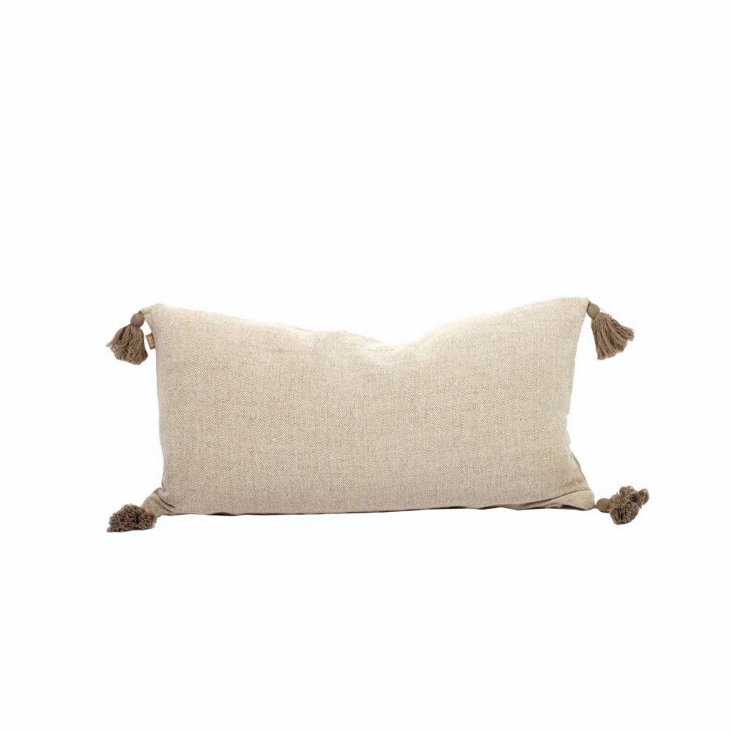 Set of Two 16" X 35" Taupe Herringbone Cotton Throw Pillow With Tassels