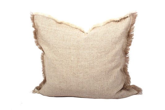 Set of Two 24" Taupe Herringbone Cotton Throw Pillow With Fringe