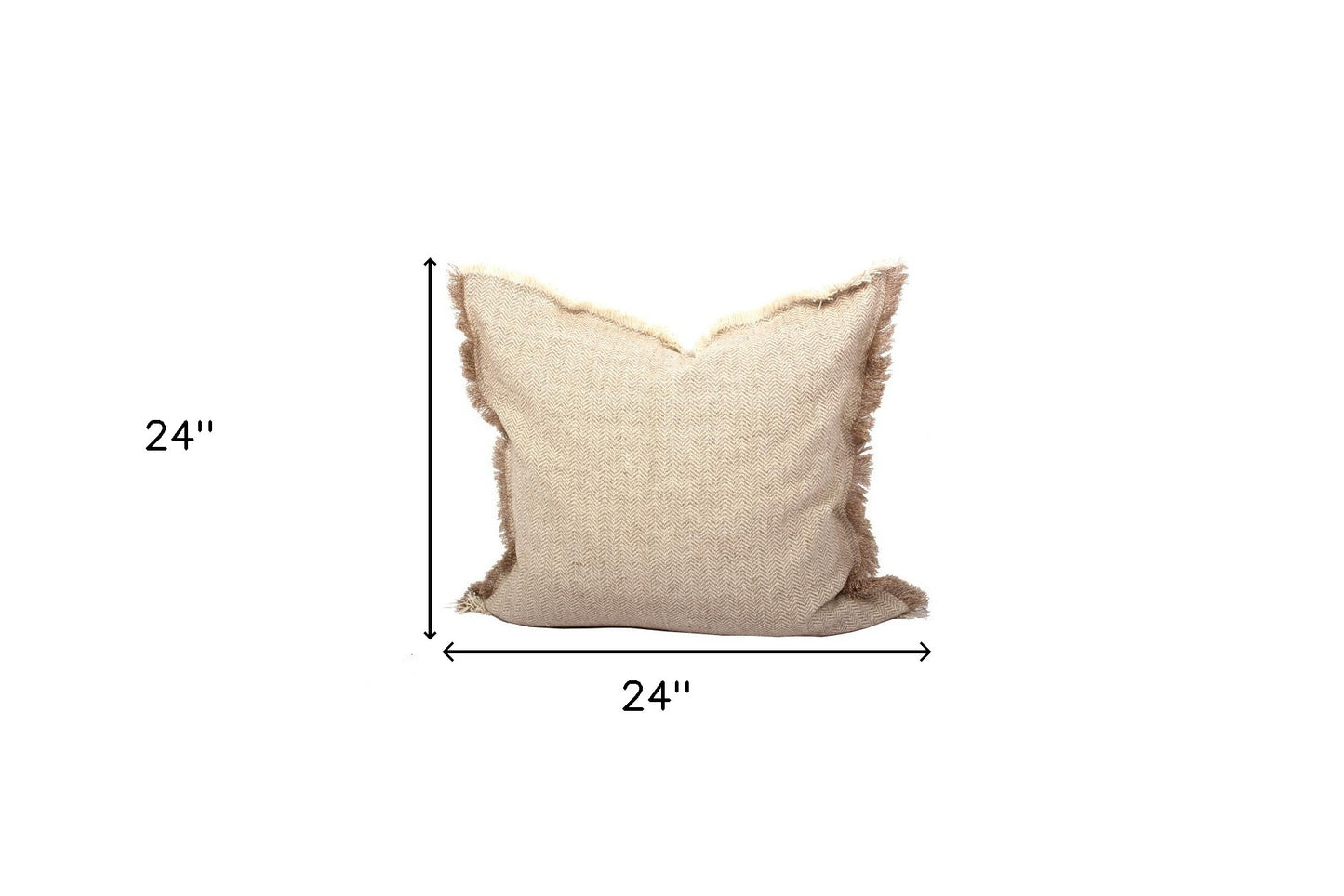 Set of Two 24" Taupe Herringbone Cotton Throw Pillow With Fringe