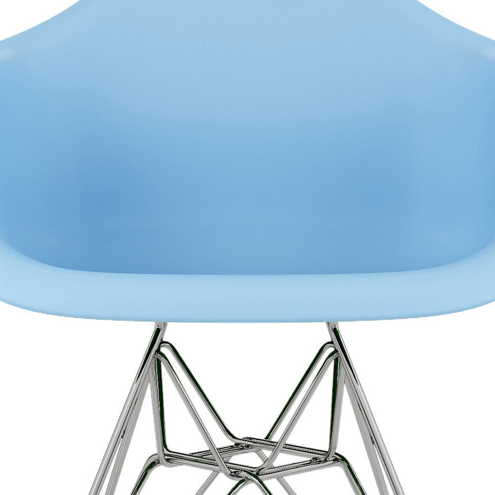 Light Blue And Silver Heavy Duty Plastic Dining Arm Chair