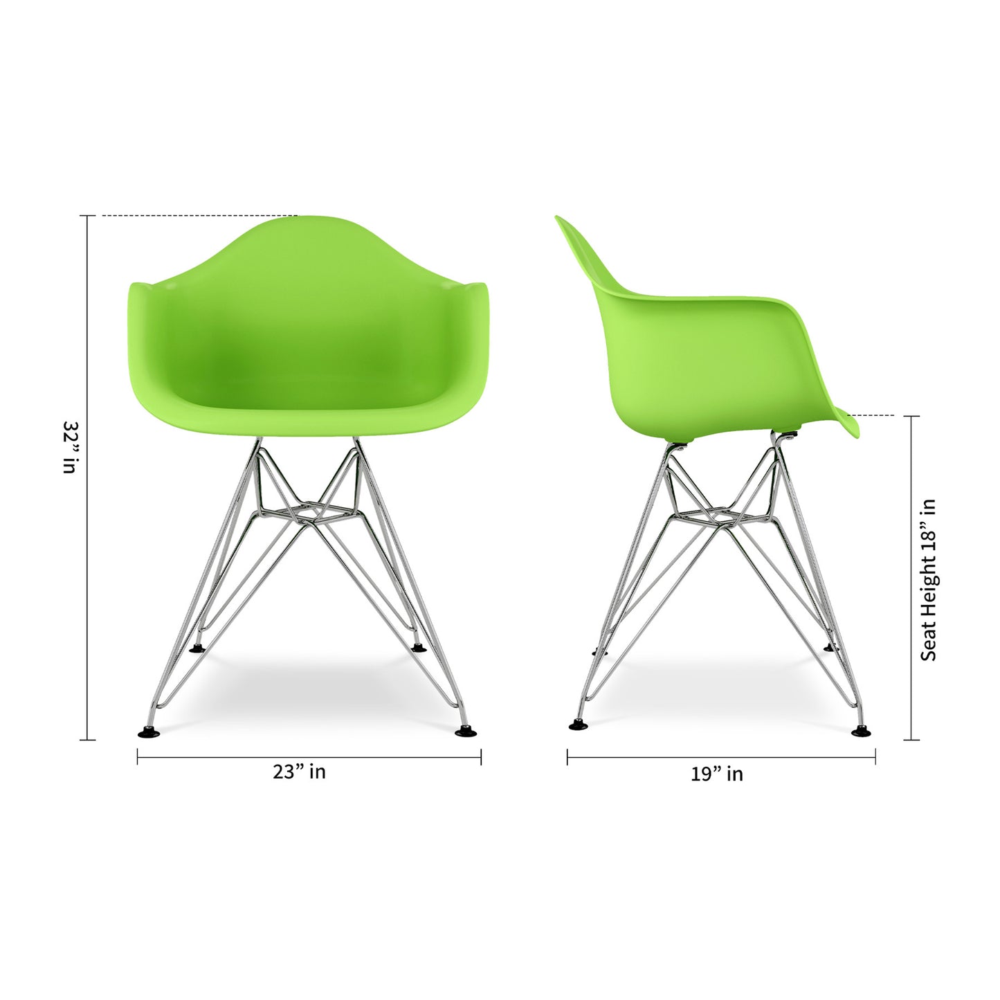 Green And Silver Heavy Duty Plastic Dining Arm Chair