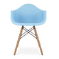 Blue And Natural Heavy Duty Plastic And Solid Wood Dining Arm Chair
