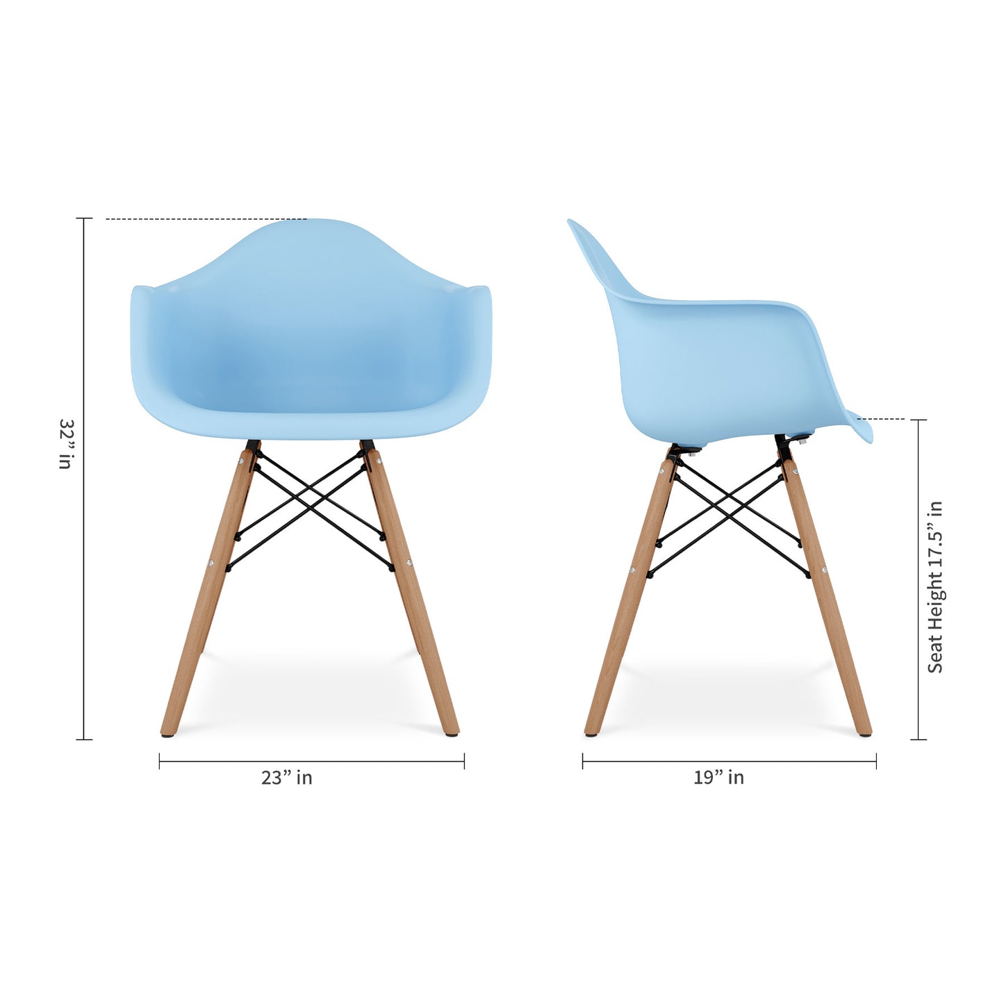 Blue And Natural Heavy Duty Plastic And Solid Wood Dining Arm Chair