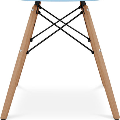 Blue And Natural Heavy Duty Plastic And Solid Wood Dining Arm Chair