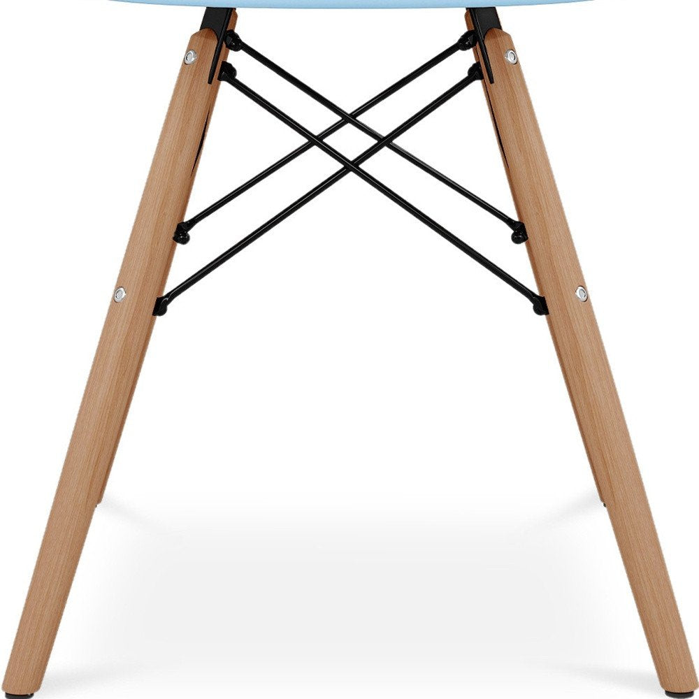 Blue And Natural Heavy Duty Plastic And Solid Wood Dining Arm Chair