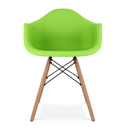 Green And Natural Heavy Duty Plastic And Solid Wood Dining Arm Chair