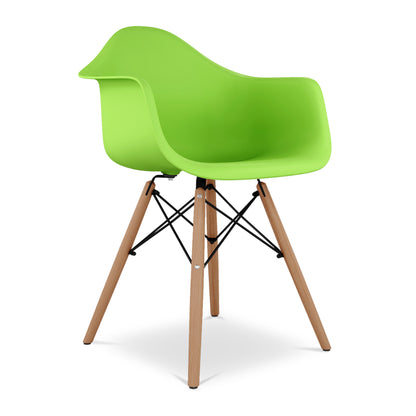 Green And Natural Heavy Duty Plastic And Solid Wood Dining Arm Chair