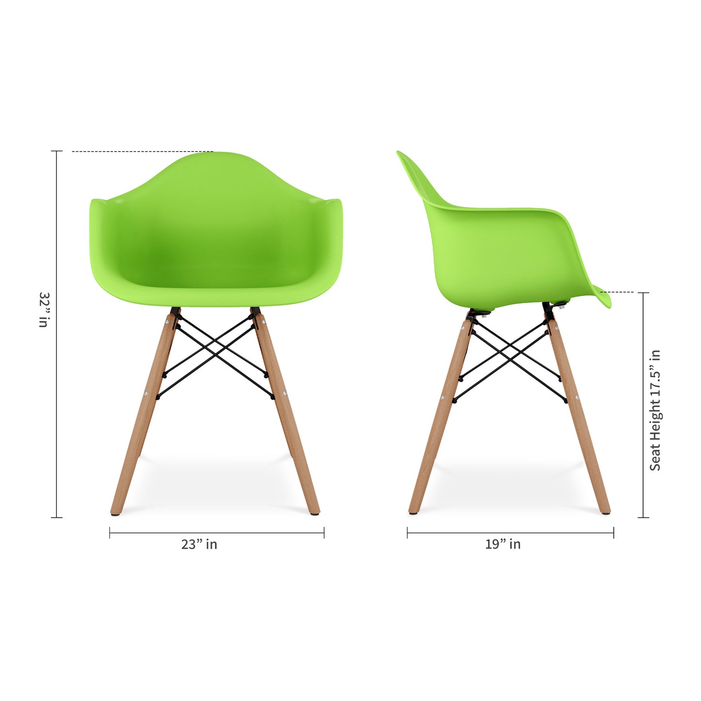 Green And Natural Heavy Duty Plastic And Solid Wood Dining Arm Chair