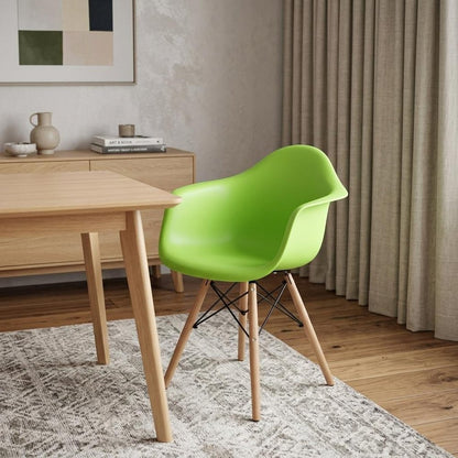 Green And Natural Heavy Duty Plastic And Solid Wood Dining Arm Chair