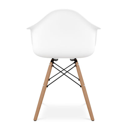 White And Natural Heavy Duty Plastic And Solid Wood Dining Arm Chair