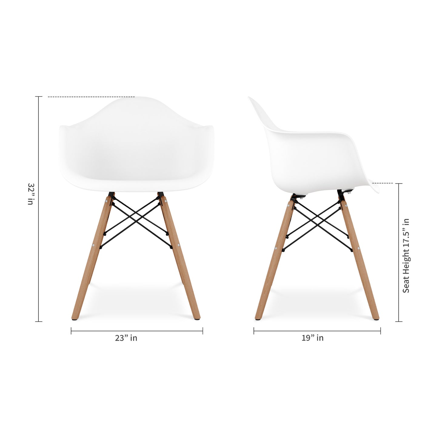 White And Natural Heavy Duty Plastic And Solid Wood Dining Arm Chair