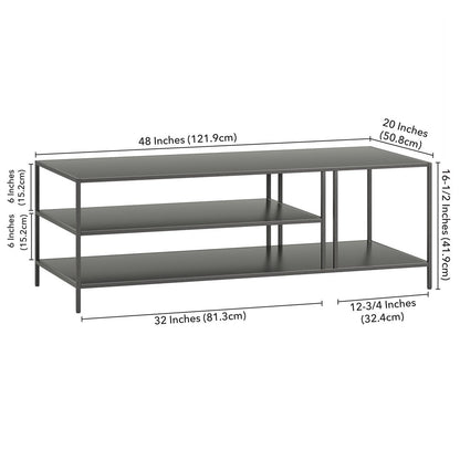 48" Gray Steel Coffee Table With Two Shelves