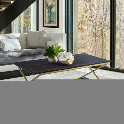 51" Dark Brown And Gold Metal Coffee Table With Shelf