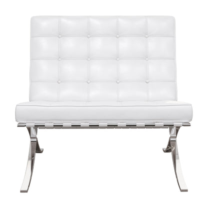 32" White And Silver Italian Leather Tufted Lounge Chair