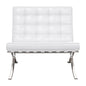 32" White and Silver Italian Leather Tufted Lounge Chair