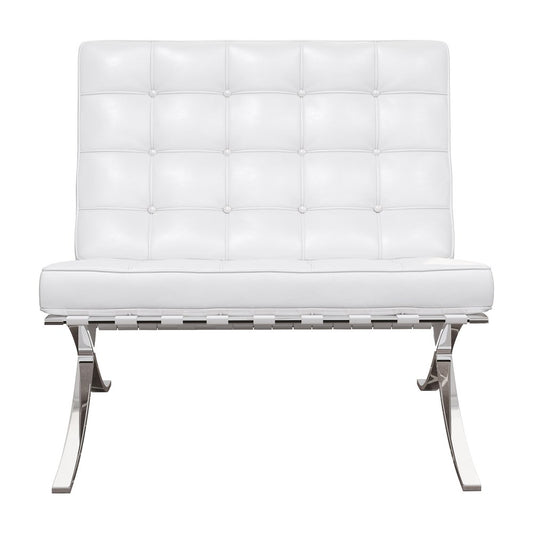 32" White and Silver Italian Leather Tufted Lounge Chair