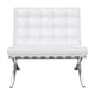 32" White and Silver Italian Leather Tufted Lounge Chair