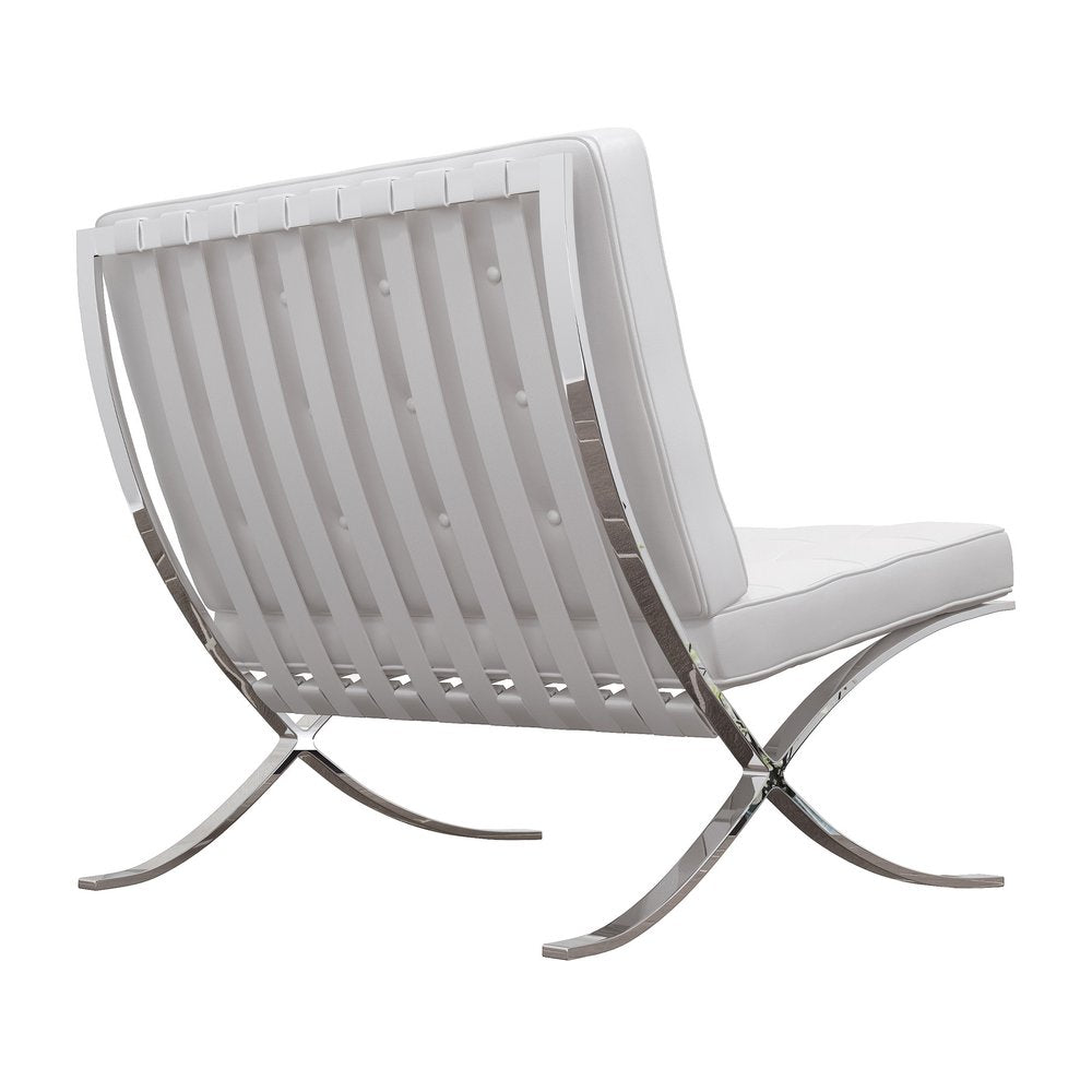 32" White and Silver Italian Leather Tufted Lounge Chair
