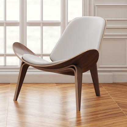 36" White and Brown Genuine Leather Lounge Chair