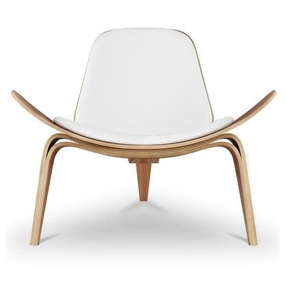 36" White and Brown Genuine Leather Lounge Chair