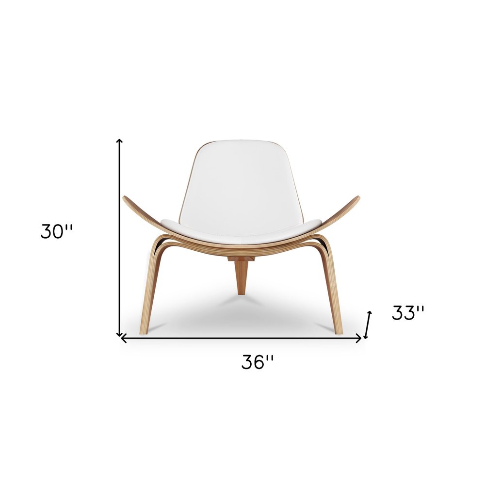 36" White and Brown Genuine Leather Lounge Chair