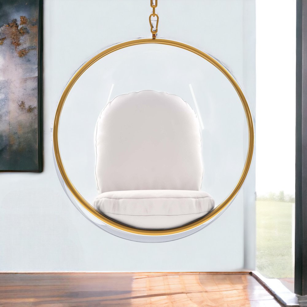42" White Faux Leather Balloon Chair