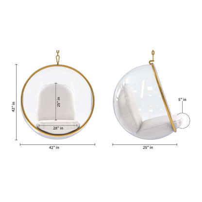 42" White and Gold Faux Leather Balloon Chair