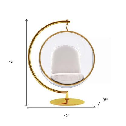 42" White and Gold Faux Leather Balloon Chair