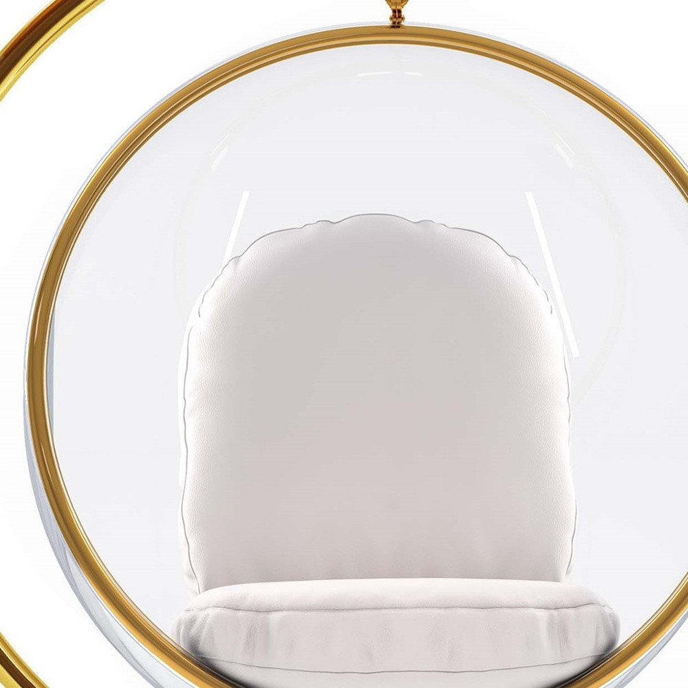 42" White and Gold Faux Leather Balloon Chair