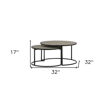 Set of Two 32" Gray And Black Concrete And Metal Round Nested Coffee Tables