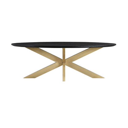 24" Black And Brass Solid Wood And Metal Oval Coffee Table