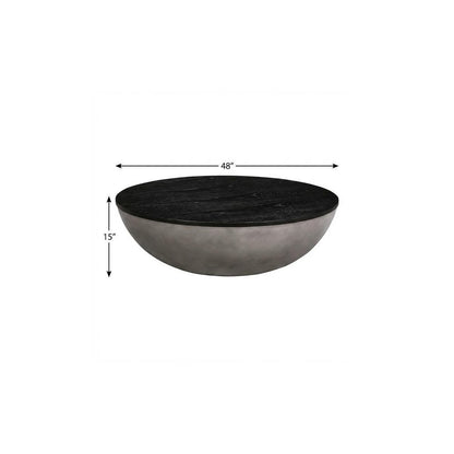 48" Black And Gray Solid Wood And Concrete Round Coffee Table