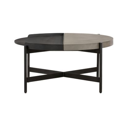 32" Gray And Black Concrete And Metal Round Coffee Table