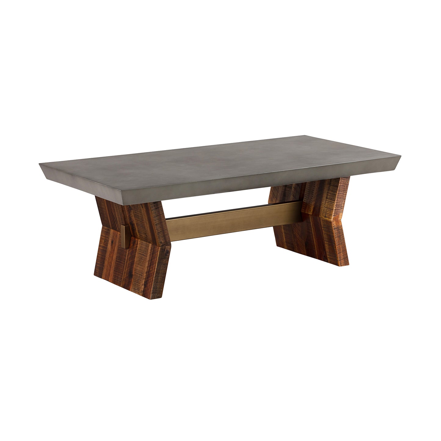 26" Gray And Brown Concrete And Solid Wood Coffee Table