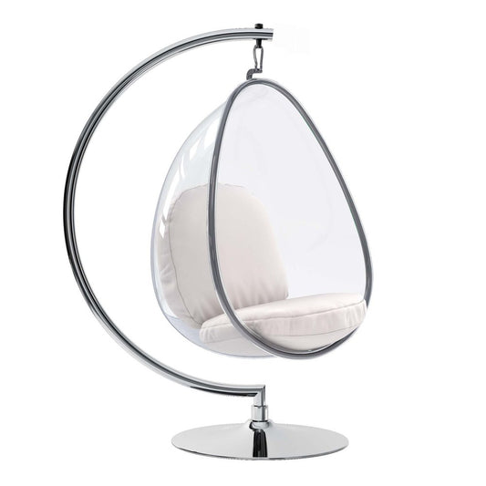 28" White and Silver Faux Leather Balloon Chair