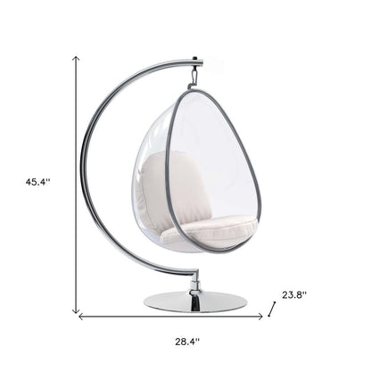 28" White and Silver Faux Leather Balloon Chair