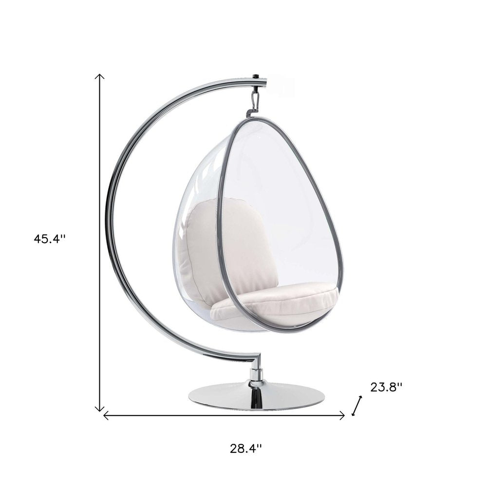 28" White and Silver Faux Leather Balloon Chair