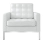 31" White and Silver Italian Leather Tufted Club Chair