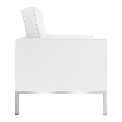 31" White and Silver Italian Leather Tufted Club Chair
