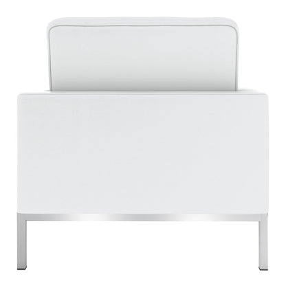 31" White and Silver Italian Leather Tufted Club Chair