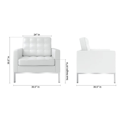 31" White and Silver Italian Leather Tufted Club Chair