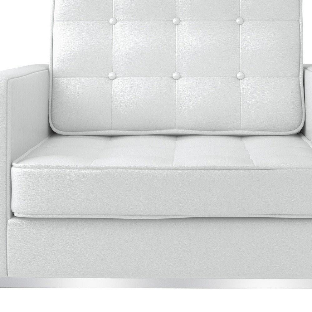 31" White and Silver Italian Leather Tufted Club Chair